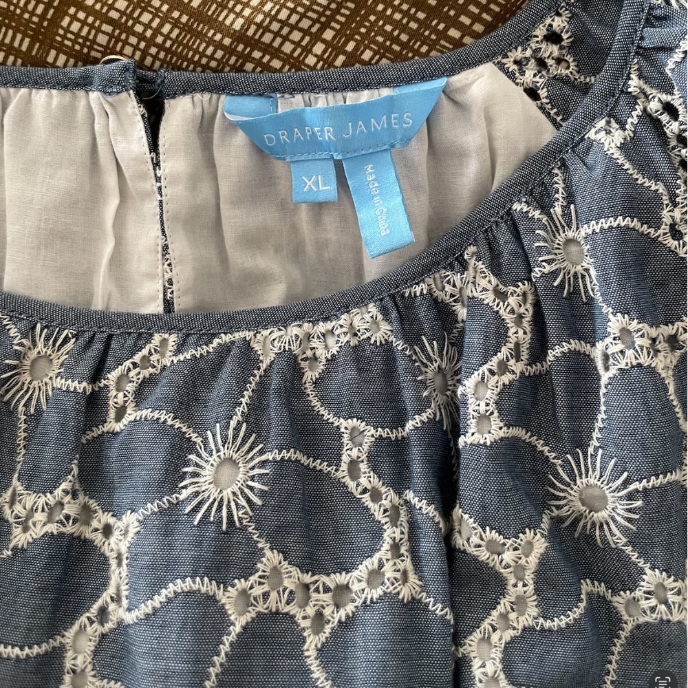 Draper James Embroidered Chambray Tie Waist Popover Dress - XL - Picture 5 of 11